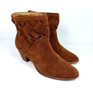 Corso Como Womens Size 9.5 Brown Leather Weave 2.5" Heel Ankle Bootie Boots Shoe